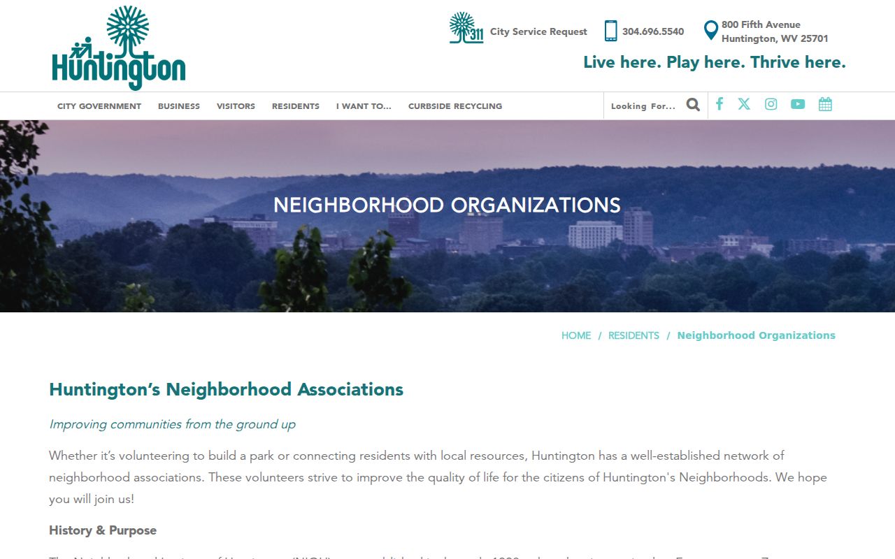 City of Huntington neighborhood organization list for Cabell County community contacts