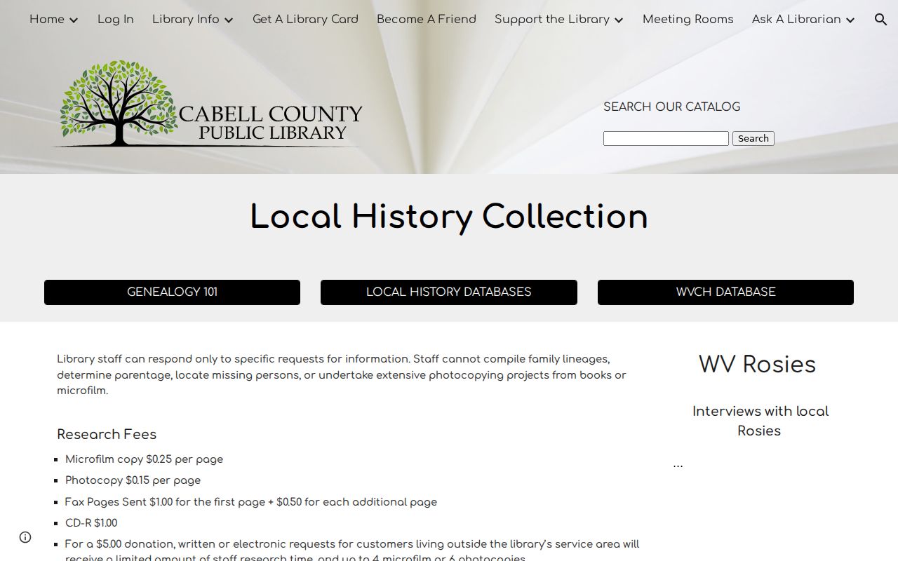 Cabell County Public Library local history and city directory research page