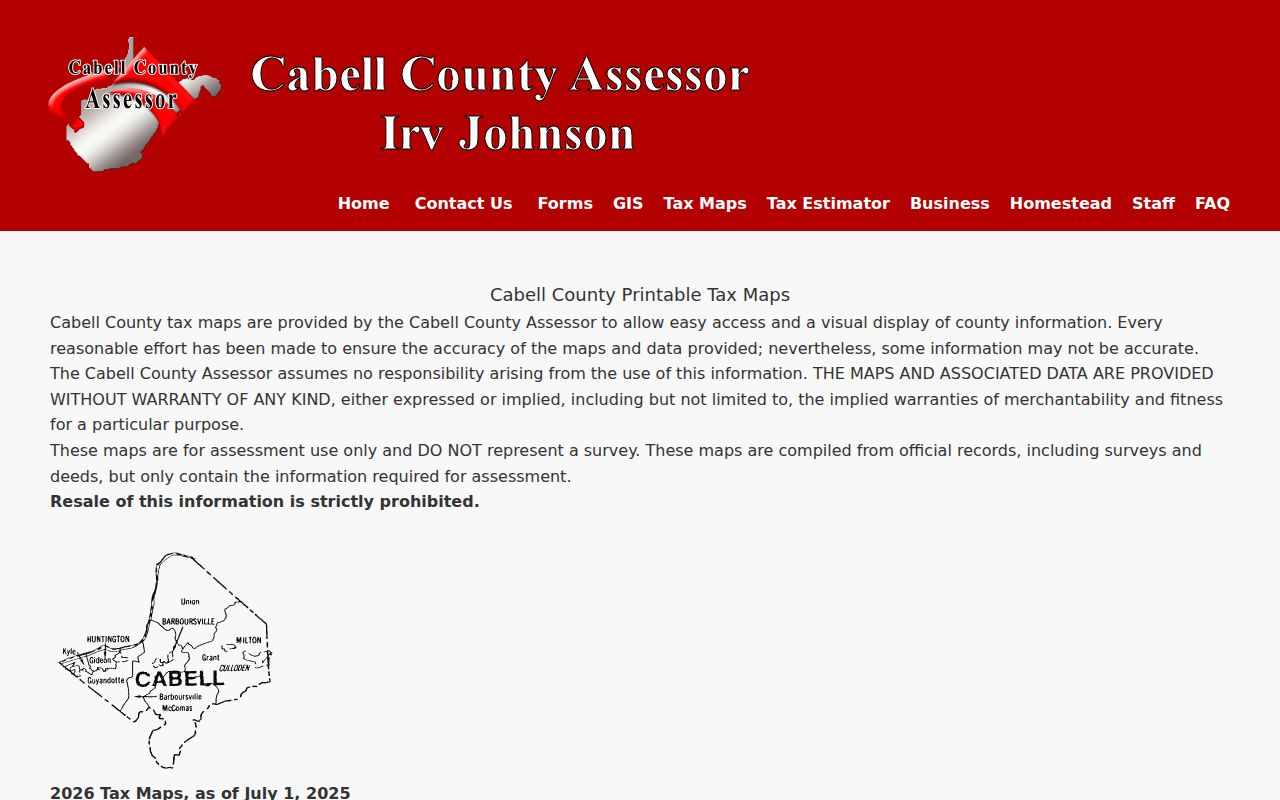 Cabell County Assessor tax-map index used for residents directory research